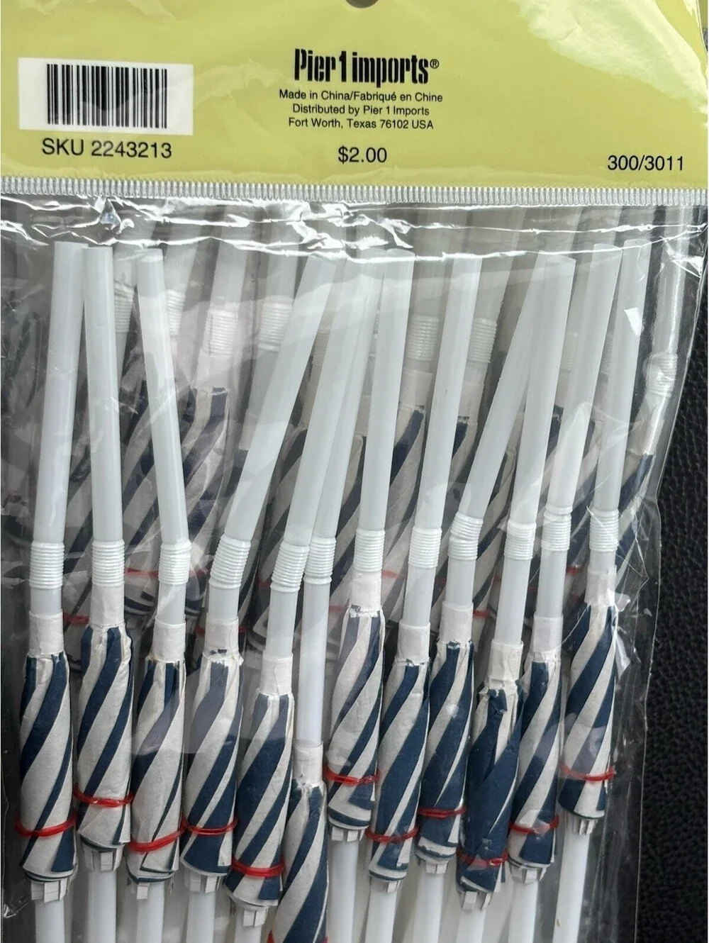 5 Packs Of Pier 1 Imports White & Blue Umbrella Straws, Each 12 Straws, 60 Total